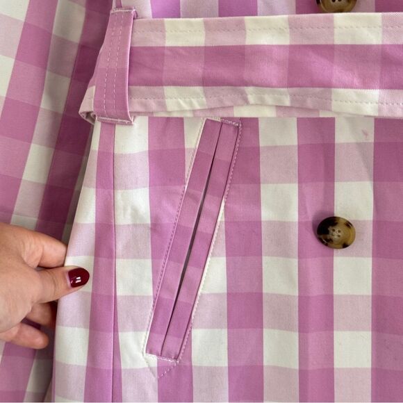 EUC J crew Icon Pink Gingham Trench Coat 00 - Picture 6 of 13